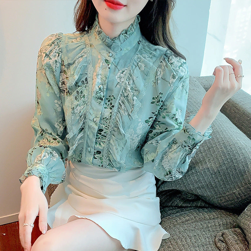 New Long Sleeve Floral Ruffled Women's Fashion Shirt