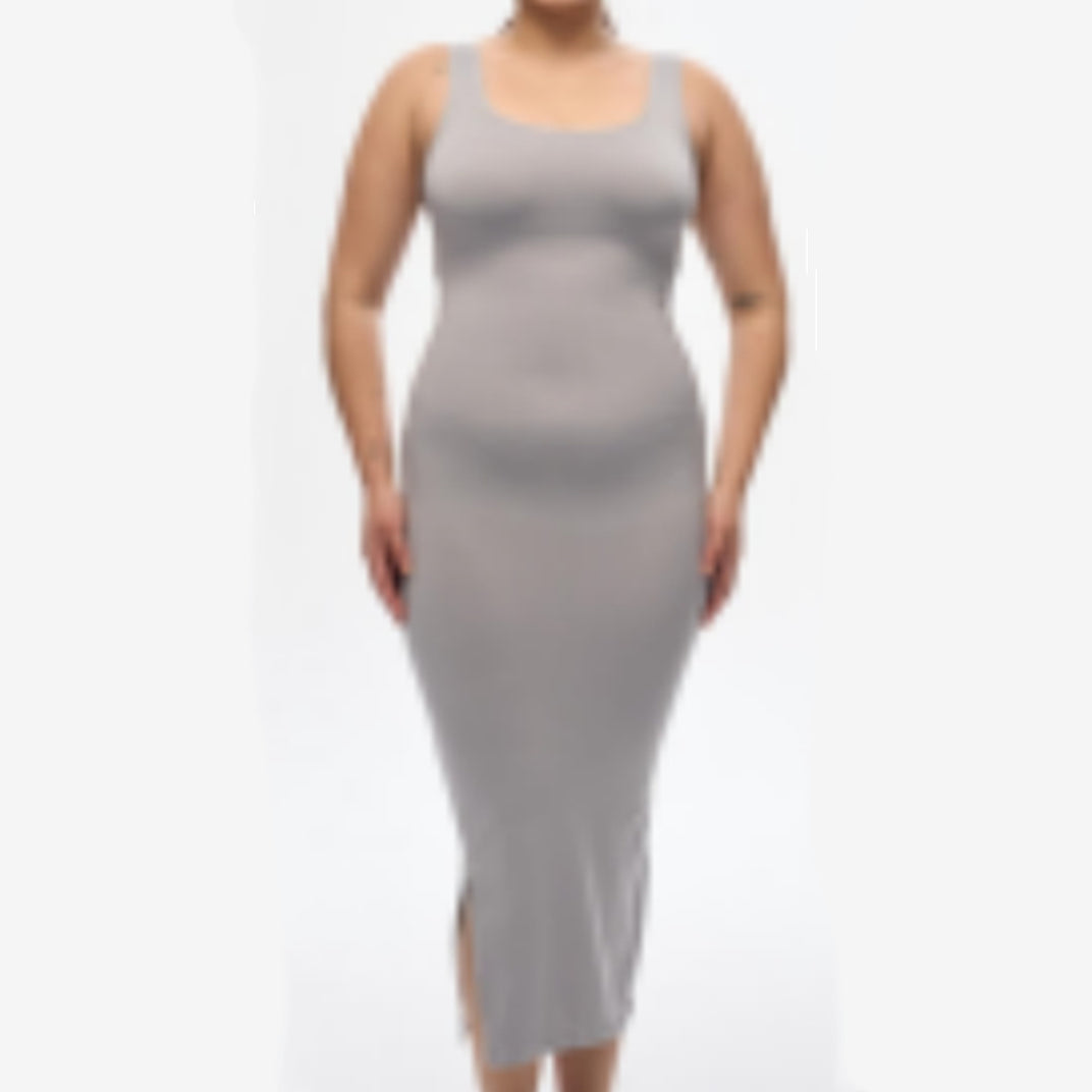 Ladies Wearing A Square Neckline Shapewear Dress On Both Sides