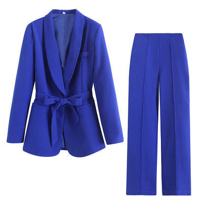 Women's Matching Belt Dress Small Suit Coat Casual Pants Set