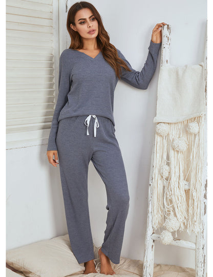 Ladies Long-sleeved Trousers V-neck Long-sleeved Home Service Suit