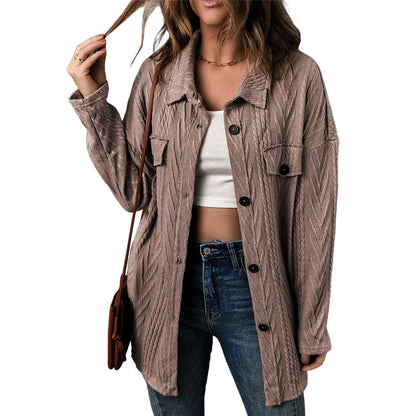 Women's Autumn Winter Shirt Three-dimensional Jacquard Long-sleeved Casual Jacket