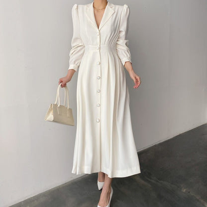 Women's Solid Color Shirt-style Long Dress