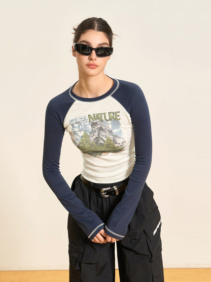 Back To Snow Mountain Slim Fit Long Sleeve T-shirt Girl