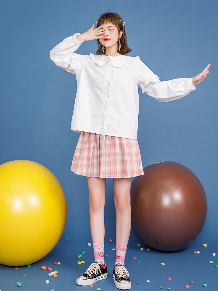 Camisa de muñeca top de niña con encaje de hongos blancos