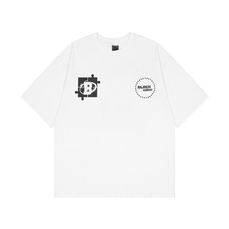 Camiseta de manga corta con estampado de rompecabezas para hombre Hip Hop de gran tamaño