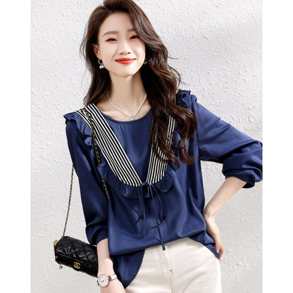 Big-name Fungus Edge Casual Loose Stitching Collar Shirt