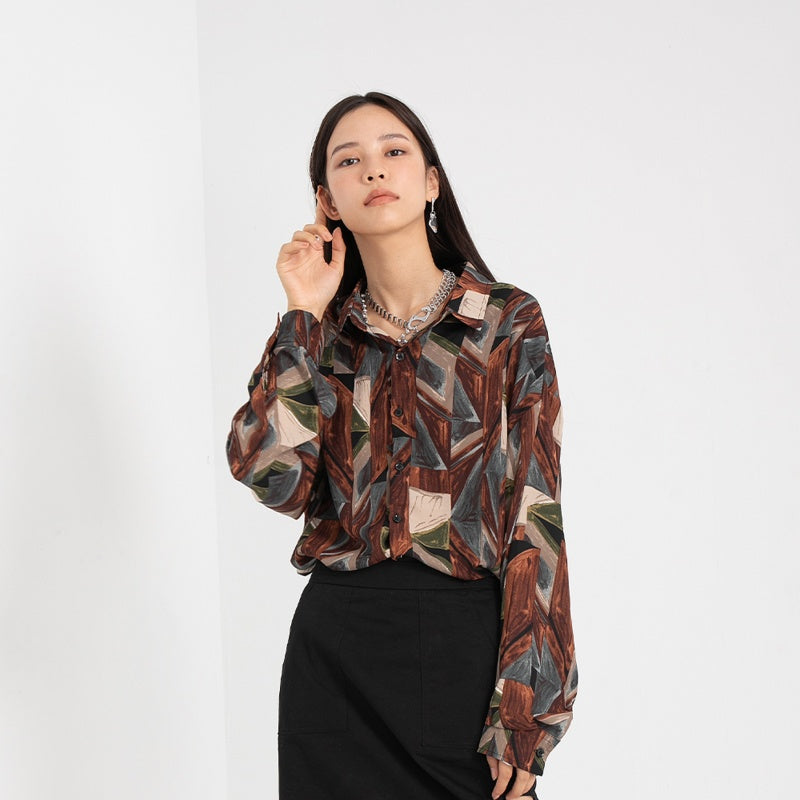 Long Sleeve Floral Shirt With Brown Background