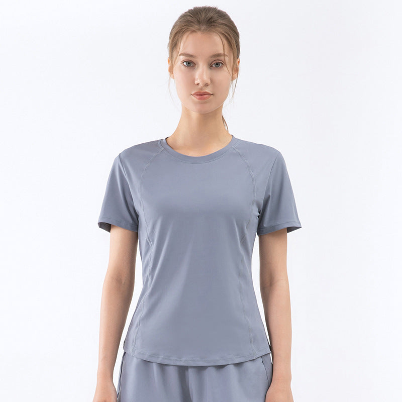 Women's Casual Loose Nude Feeling Breathable Mesh Stitching Short Sleeves