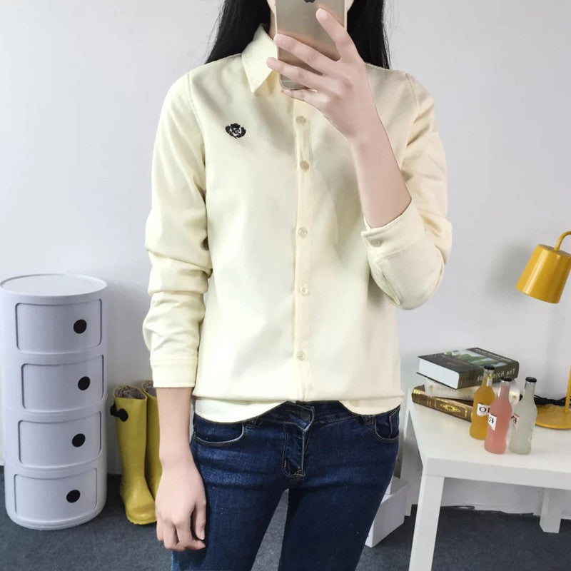 New student embroidery plus velvet shirt women long-sleeved bottoming wild thick warm shirt women