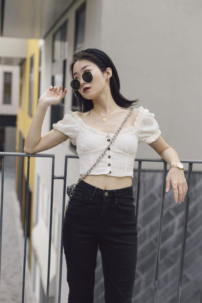 Puff sleeve short shirt