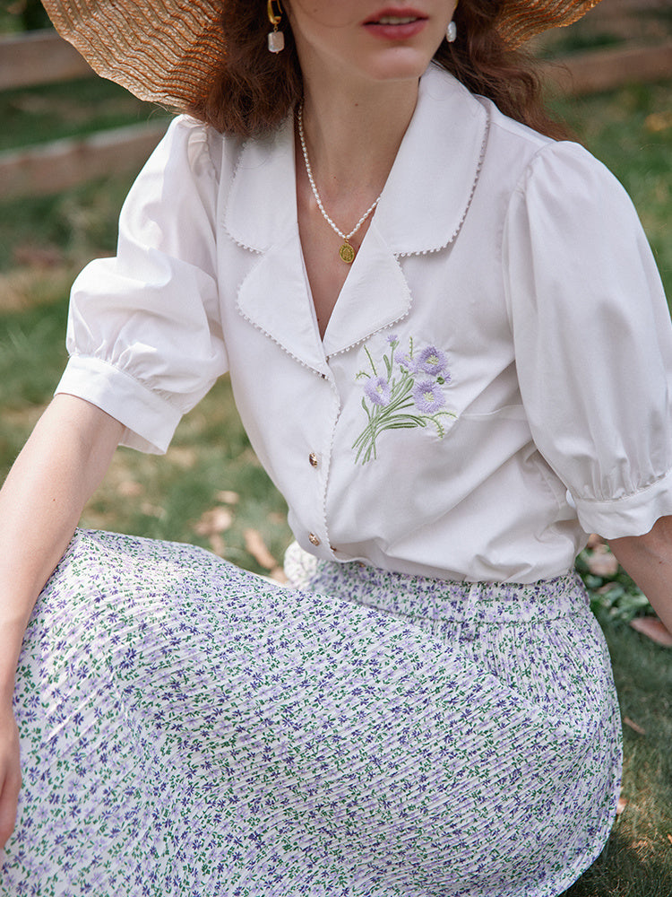 Nuevo Camisa Modal bordada de Color Retro francés para mujer