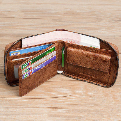 First Layer Cowhide Zipper Card Holder Driver's License Wallet Wallet