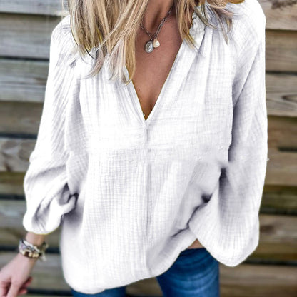 Solid Color Casual Loose Long Sleeve Shirt Top