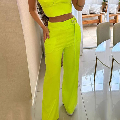 Tight Braces High Waist Wide Leg Pants Slimming Suit