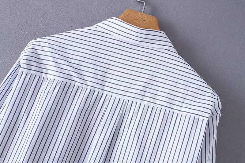 Striped mid-length long-sleeved shirt