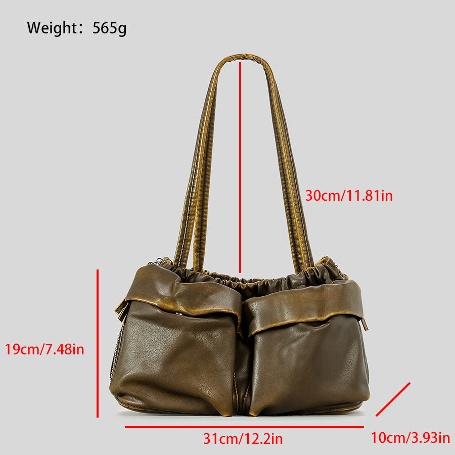 Bolso de hombro versátil de gran capacidad de cuero suave con múltiples bolsillos para mujer