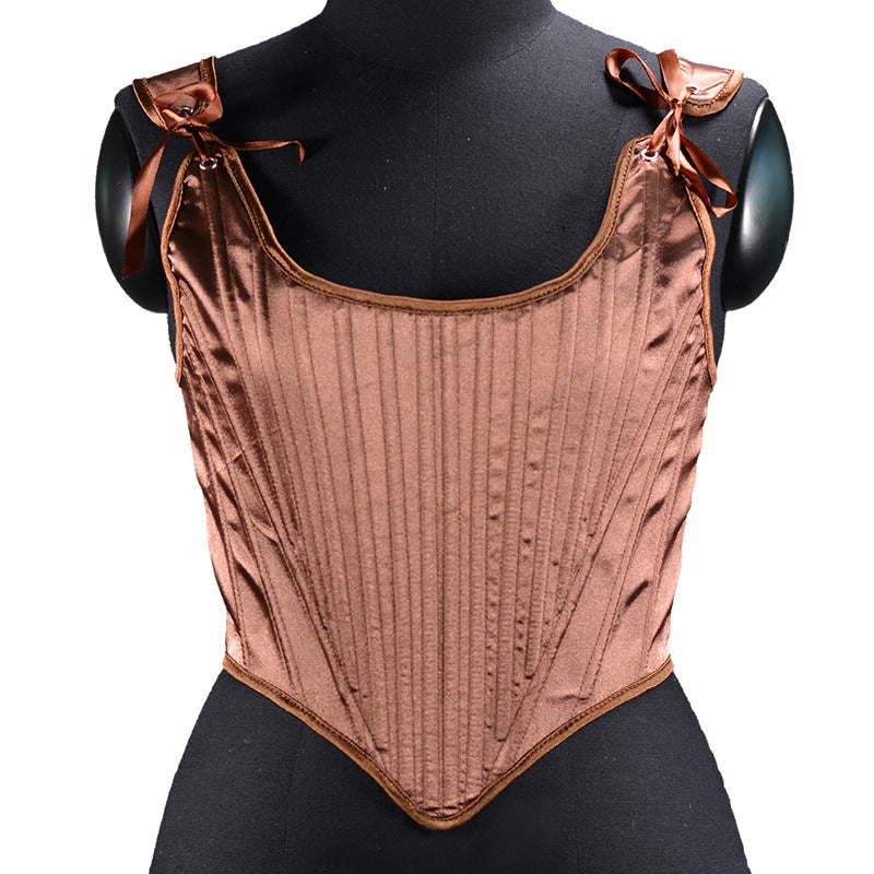 Satin Tunic Sexy Strap Slim Fit Cropped Fishbone Corset