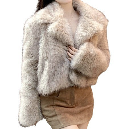 Women's Winter Large Lapel Short Artificial Fur Upper Garment