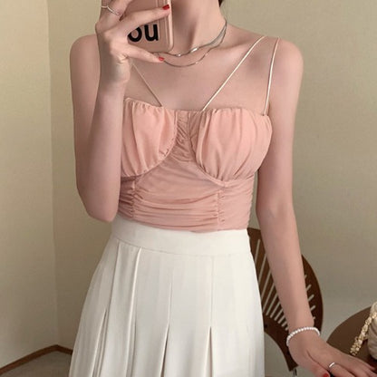 Camisole plissée en mousseline de soie au dos, douce et épicée