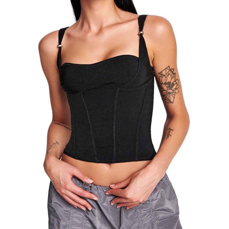 Corset de poitrine à moitié enveloppé, noir, extensible, à bretelles serrées