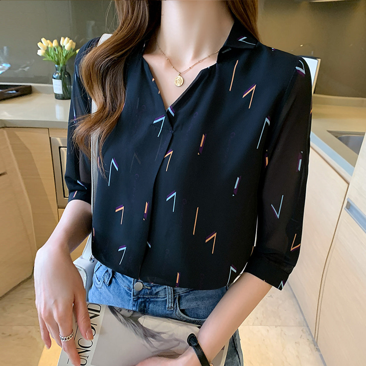 New Trendy Short-sleeved Thin Floral Top