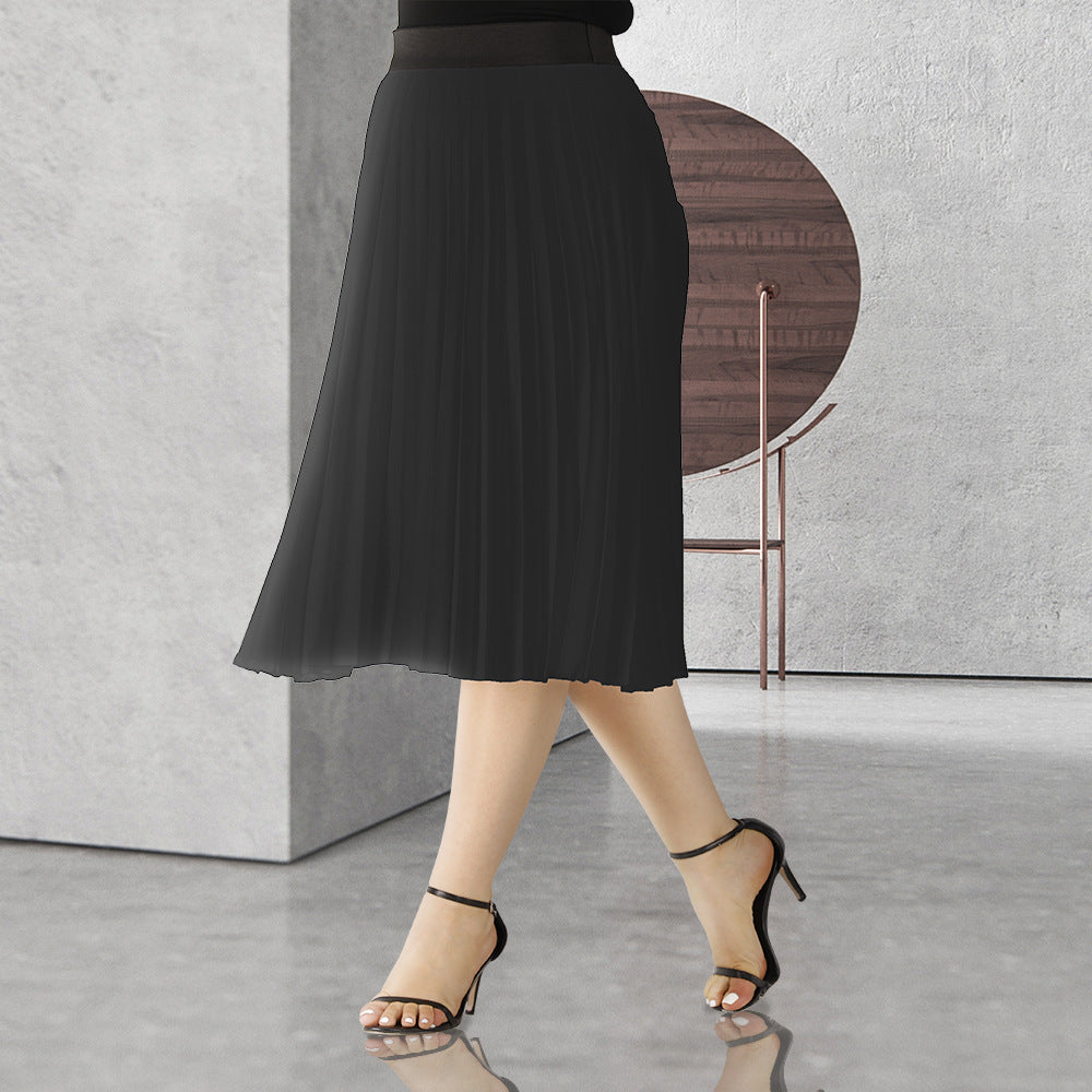 Light solid mid length pleated skirt