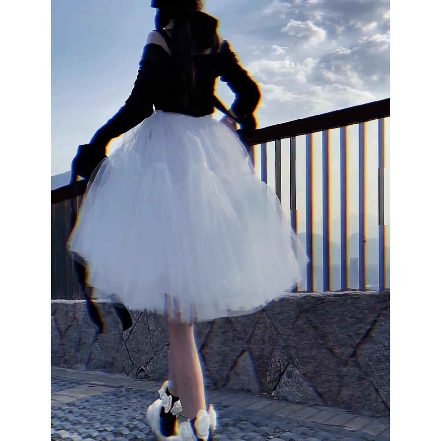 Black Tulle-Layered High-Waist A-Line Skirt, Women's Tutu Skirt Mesh Splicing Skirt Multi-layer Cake A-line Pleated Skirt Fairy Skirt