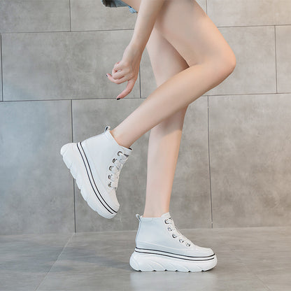 Zapatos de plataforma altos, zapatos deportivos informales para patinar, plantilla para aumentar la altura que combina con todo, zapatos de mujer, zapatos blancos