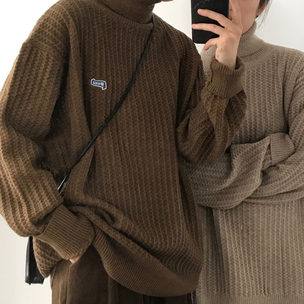 Retro Caramel Colored Turtleneck Sweater For Men And Women