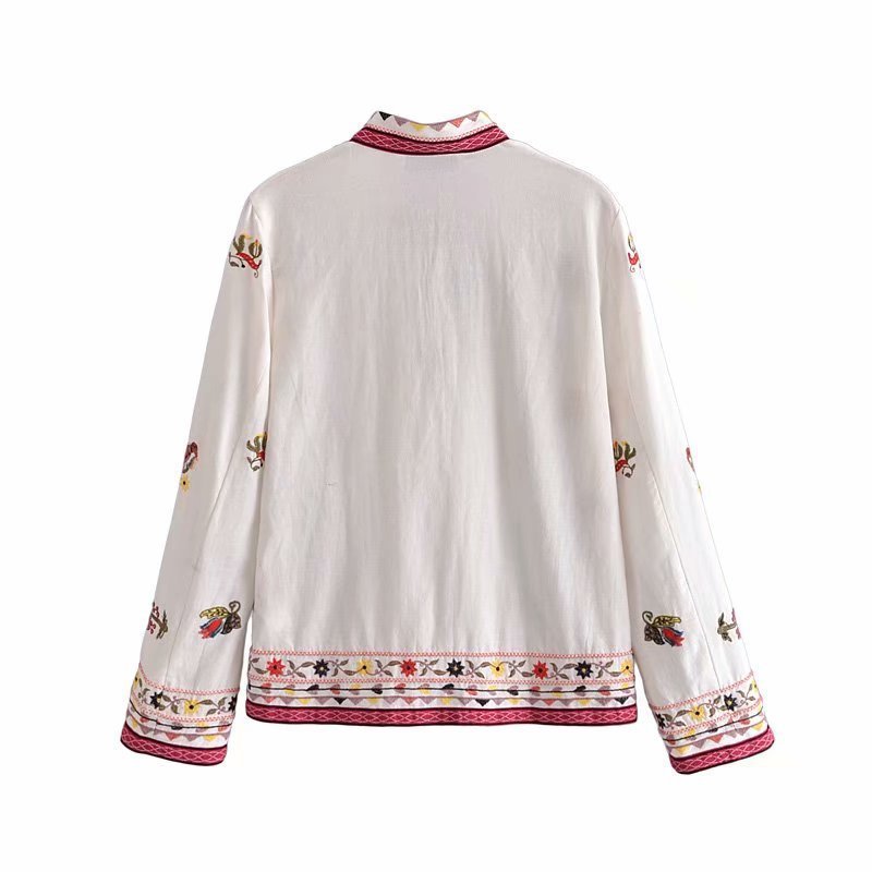 Stand-up Collar Embroidery Ethnic Casual Shirt