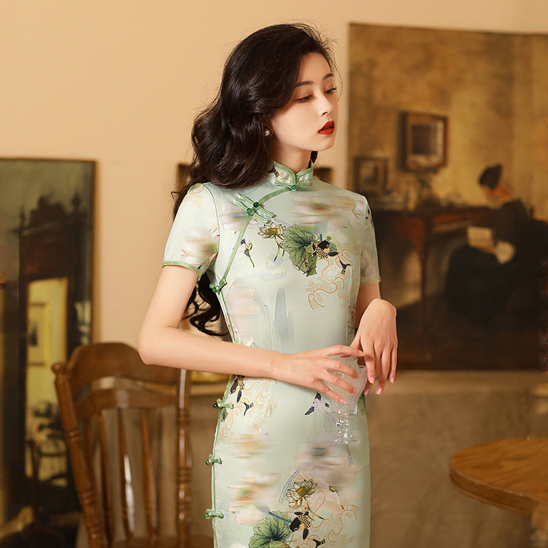 Lotus Internet Celebrity Cheongsam Short Video Dress Daily Cheongsam