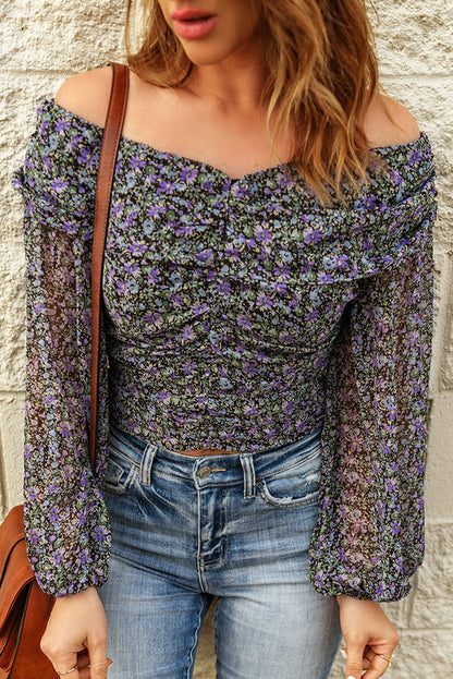 Floral Off-Shoulder Ruched Top