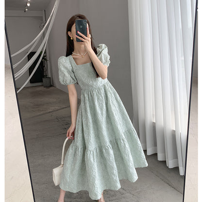 Vestido francés de alto sentido con mangas abullonadas verde claro