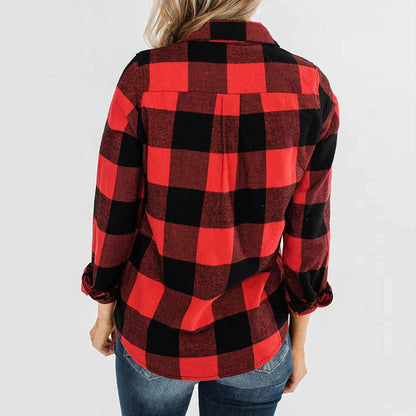 New Red Plaid Women's Long Sleeve Jacket