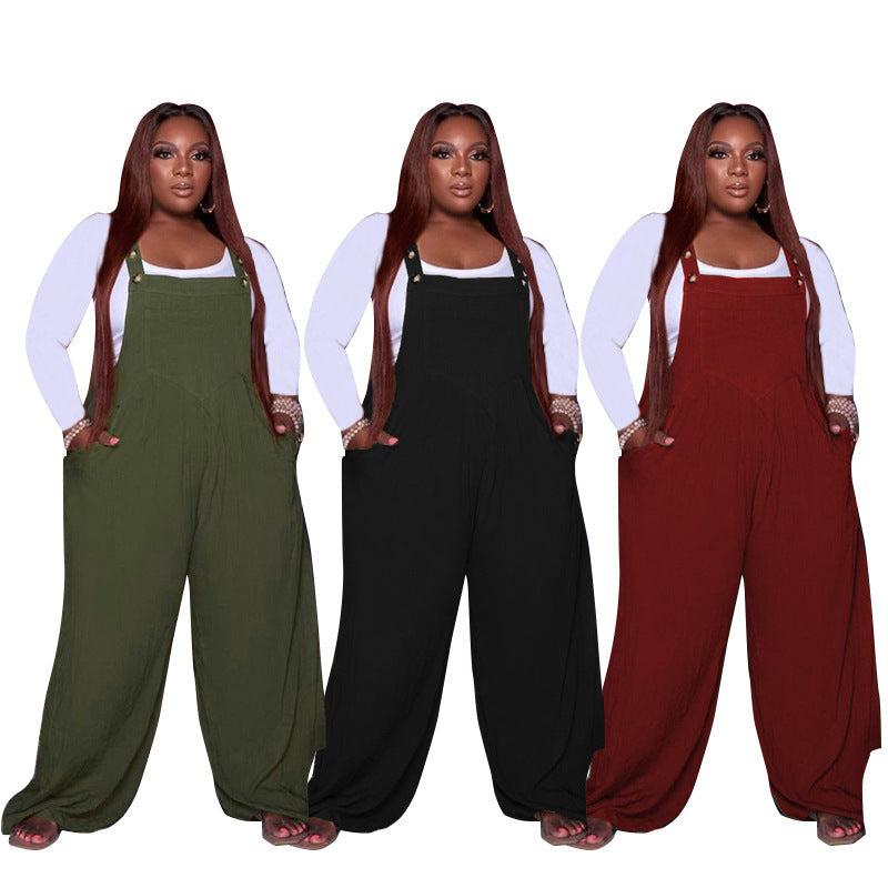 Plus Size Women's Solid Color Overalls Two-piece Set