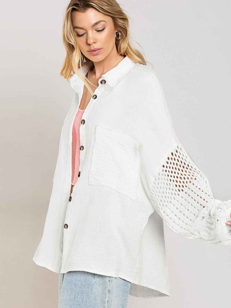 Women's Lace Stitching Crepe Shirt