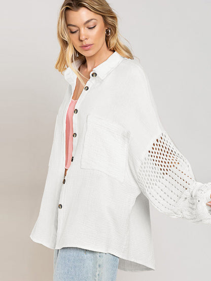 Women's Lace Stitching Crepe Shirt