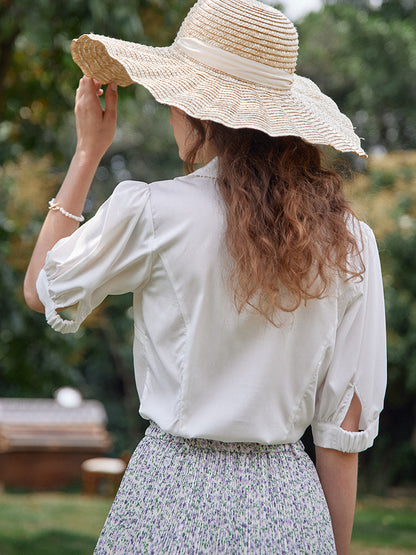 Nuevo Camisa Modal bordada de Color Retro francés para mujer