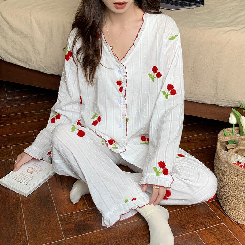 Square Collar Small Floral Pajamas Homewear Suit