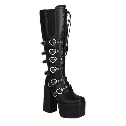 Women's High Heel Punk Front Lace-up Martin High Leg Boot