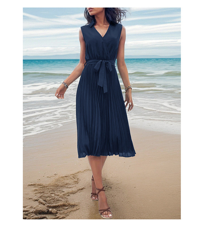 Robe de plage unie sans manches à la mode pour femmes