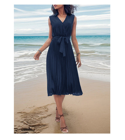 Robe de plage unie sans manches à la mode pour femmes