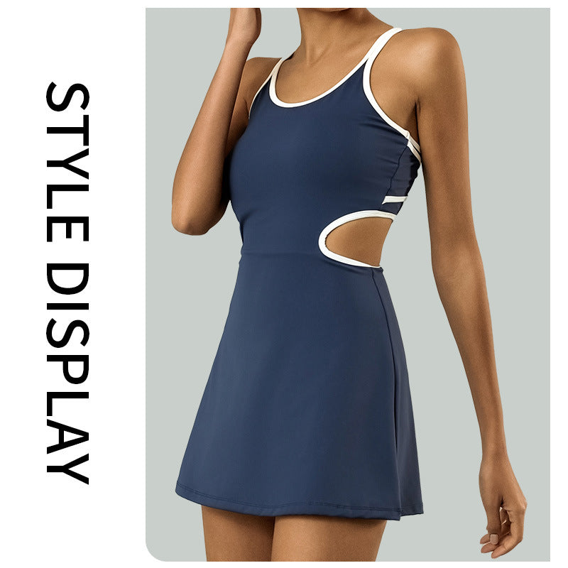 Sports Dress Female With Chest Pad High Elastic Anti-exposure Tennis Skirt