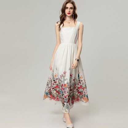 Colorful Printed Sleeveless Sling Swing Dress