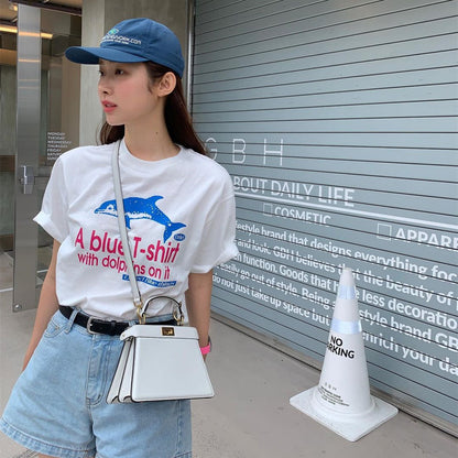 Fish Letter Cotton Loose Short Sleeve T-shirt