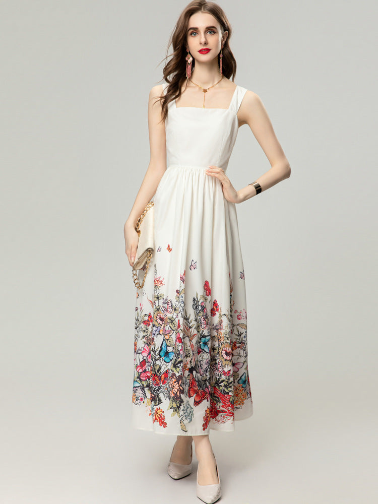 Colorful Printed Sleeveless Sling Swing Dress