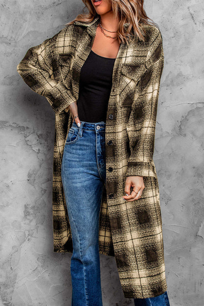 New Women's Mid-length Loose Lapel Cardigan Plaid Shirt