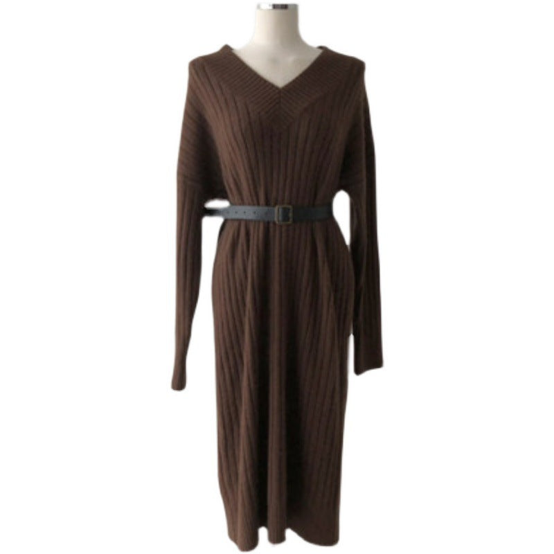 Autumn And Winter Women's Mid-length Over-the-knee Base Sweater Dress