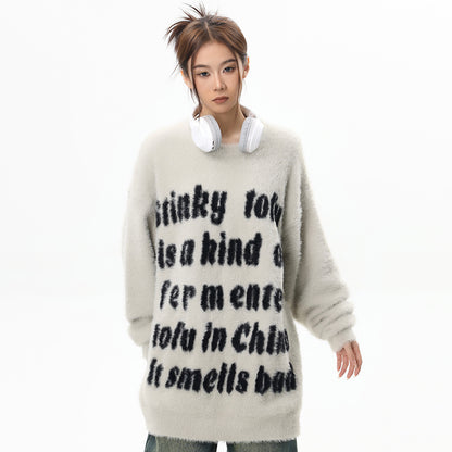 Fleece-lined Thick Style Sweater Loose Casual Laid-back Style Long Sleeve Round Neck Sweater