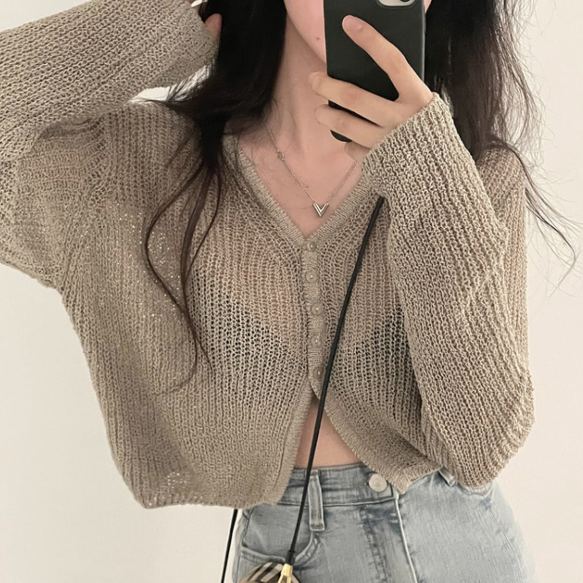 Women's Fashionable All-match Long-sleeved Hollow Top